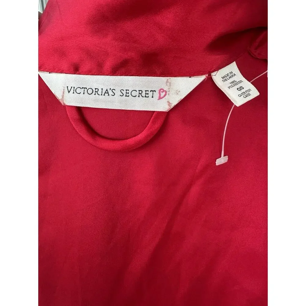 Vtg Victoria's Secret Women's RED Satin Robe Pockets Kimono Tie Belt